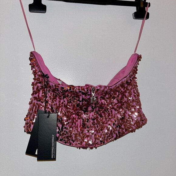 NWT ROTATE BIRGER CHRISTENSEN Emili strapless cropped sequined tulle top - Picture 5 of 6